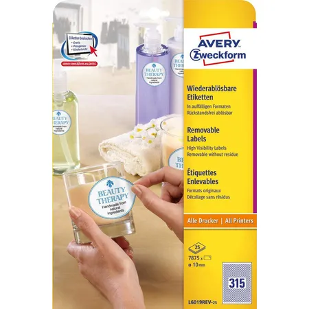 Avery Zweckform L6019REV-25 Runde Etiketten,A4 Ø 10 mm, 25 Bogen/7.875 Etiketten, weiß