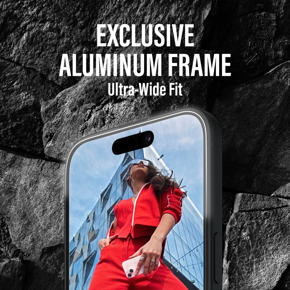 PanzerGlass - Skærmbeskyttelse - iPhone 16 Pro - Aluminium Frame - Ultra Wide Fit
