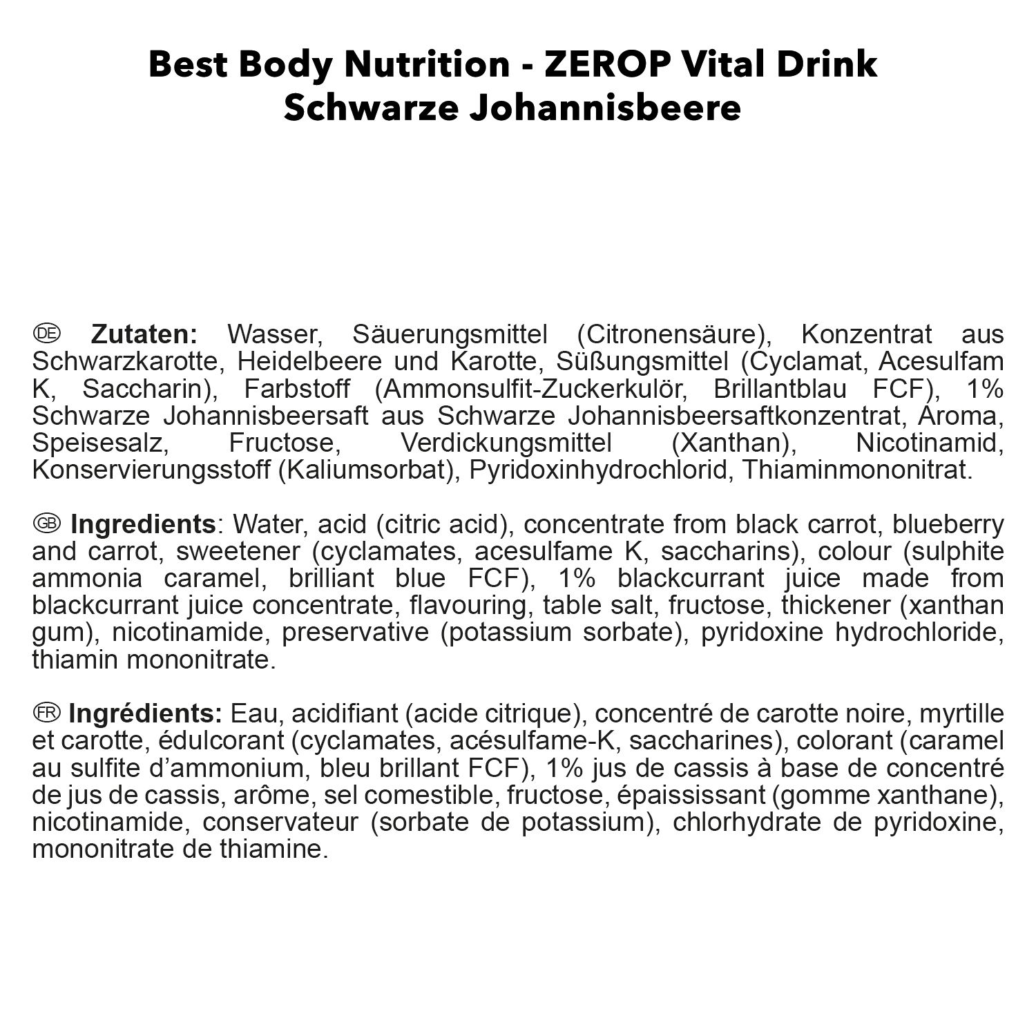 Best Body Nutrition Low Carb Nutrition Vital Drink Schwarze Johannisbeere