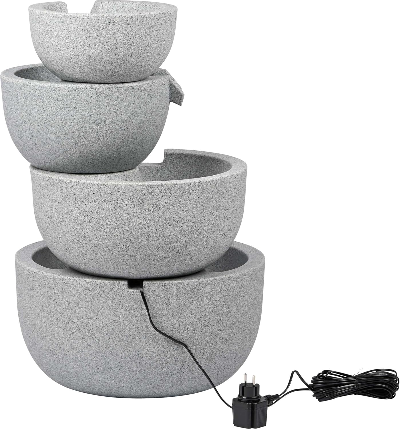 dobar® Gartenbrunnen Rama mit LED-Beleuchtung - Springbrunnen 4-stufig aus recyceltem PE - Kaskade für die Garten-Dekoration - 51 x 46,5 x 72,5 cm - Steingrau