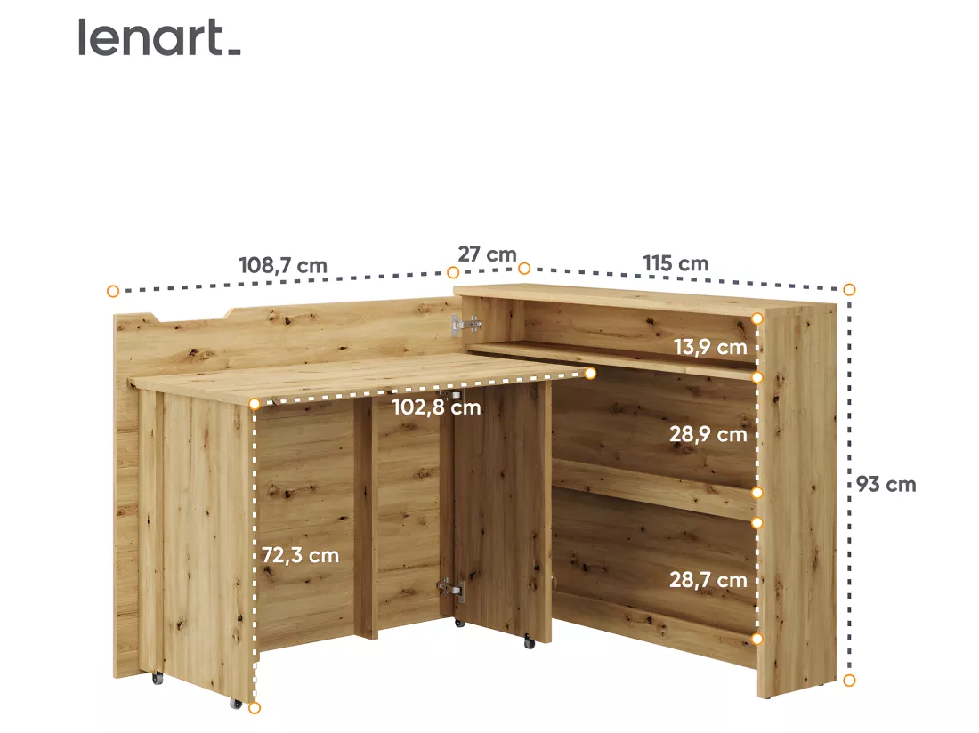 Lenart Bureau extensible avec rangement WORK CONCEPT CW01 L Gauche 115 cm chêne artisan