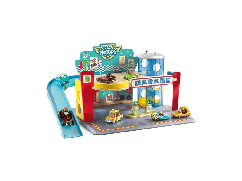 DJECO Garage Crazy Motors Hochwertige Spielzeug-Garage mit Autos