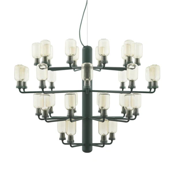 Normann Copenhagen  Amp lysekrone med 35 arme, guldfarvet/grøn - H: 62,5 cm. Ø: 85 cm.