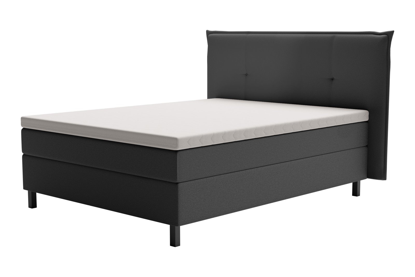 XOV Premium 15 Kontinentalseng 160x200 cm i tekstil Terranova 09 grå, fast/fast med Premium 15 overmadrass og sort firkantede ben, gavl selges separate