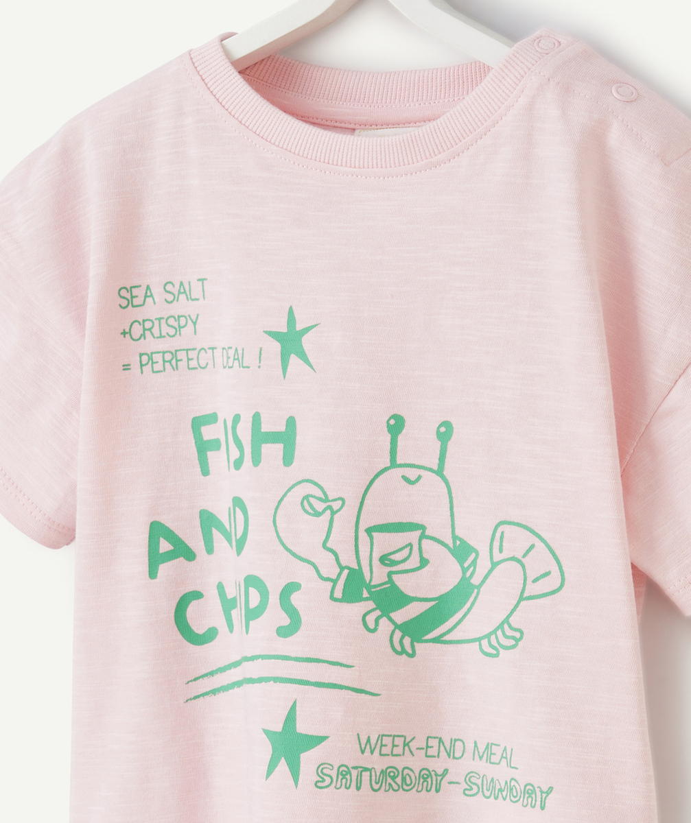 t-shirt manches courtes bébé garçon en coton bio rose avec motif