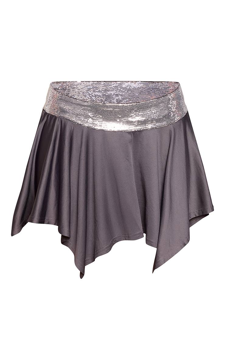 Argenté Mini-jupe Grise À Taille Ornée De Sequins