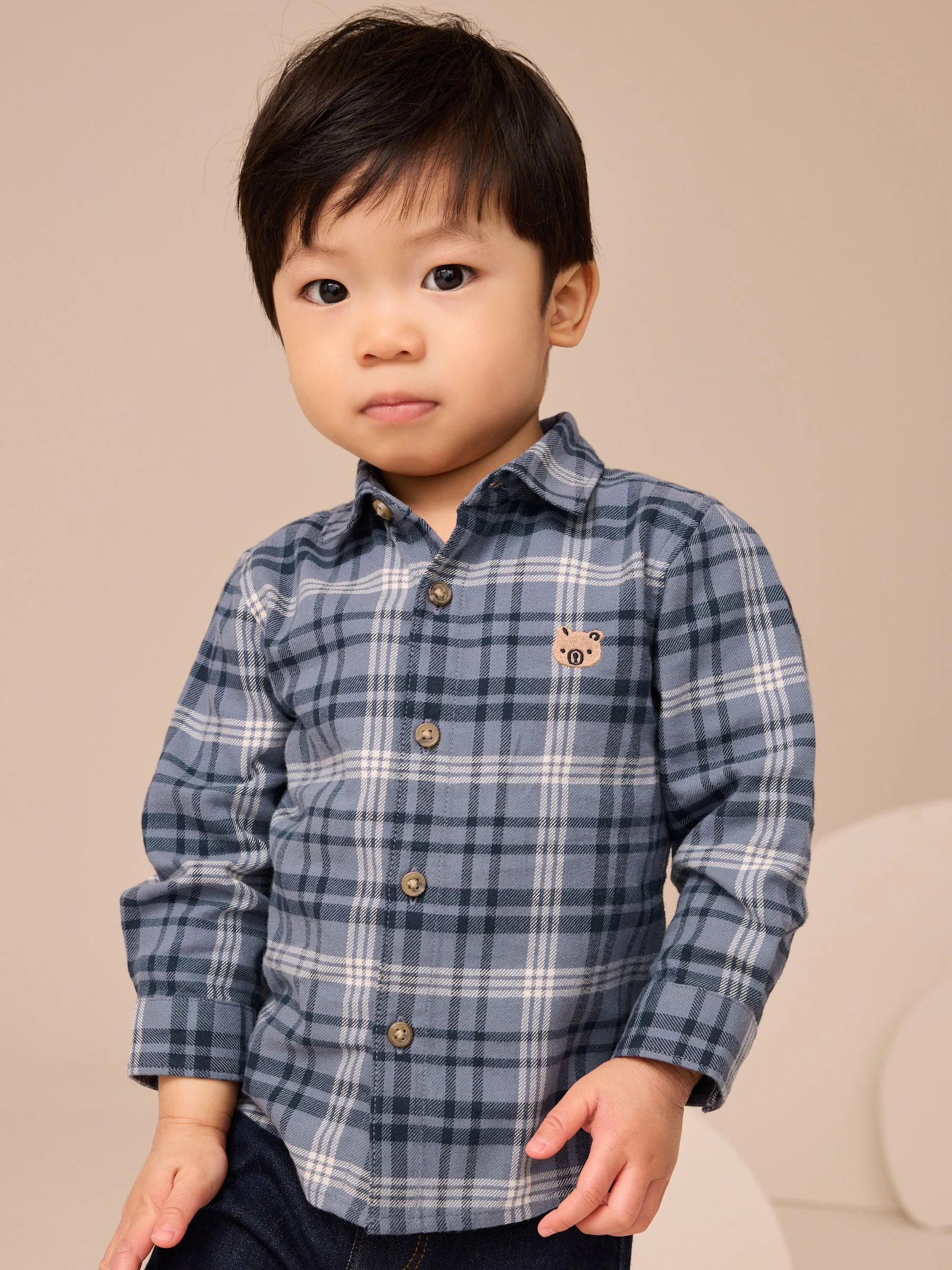 Blauw met beren - Long Sleeve Character Shirt (3mths-7yrs)