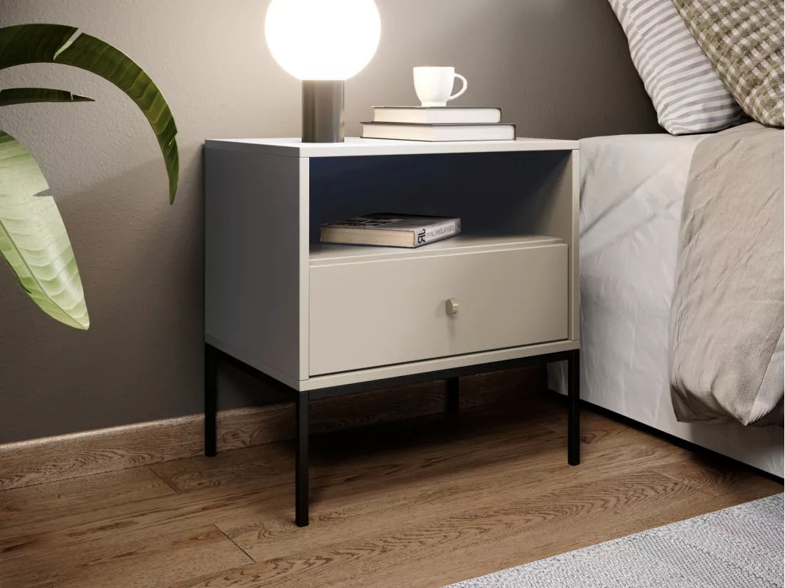 Lot de 2 tables de chevet - 1 tiroir et 1 niche - Beige - BOGDAN