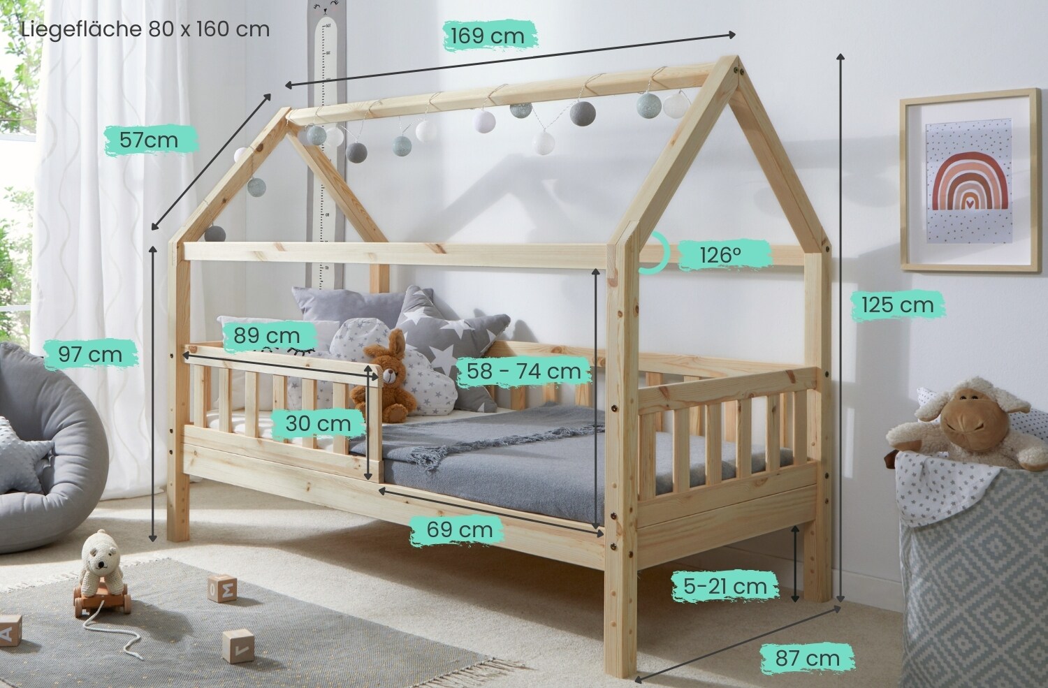 TiCAA Kinderbett Hausbett 