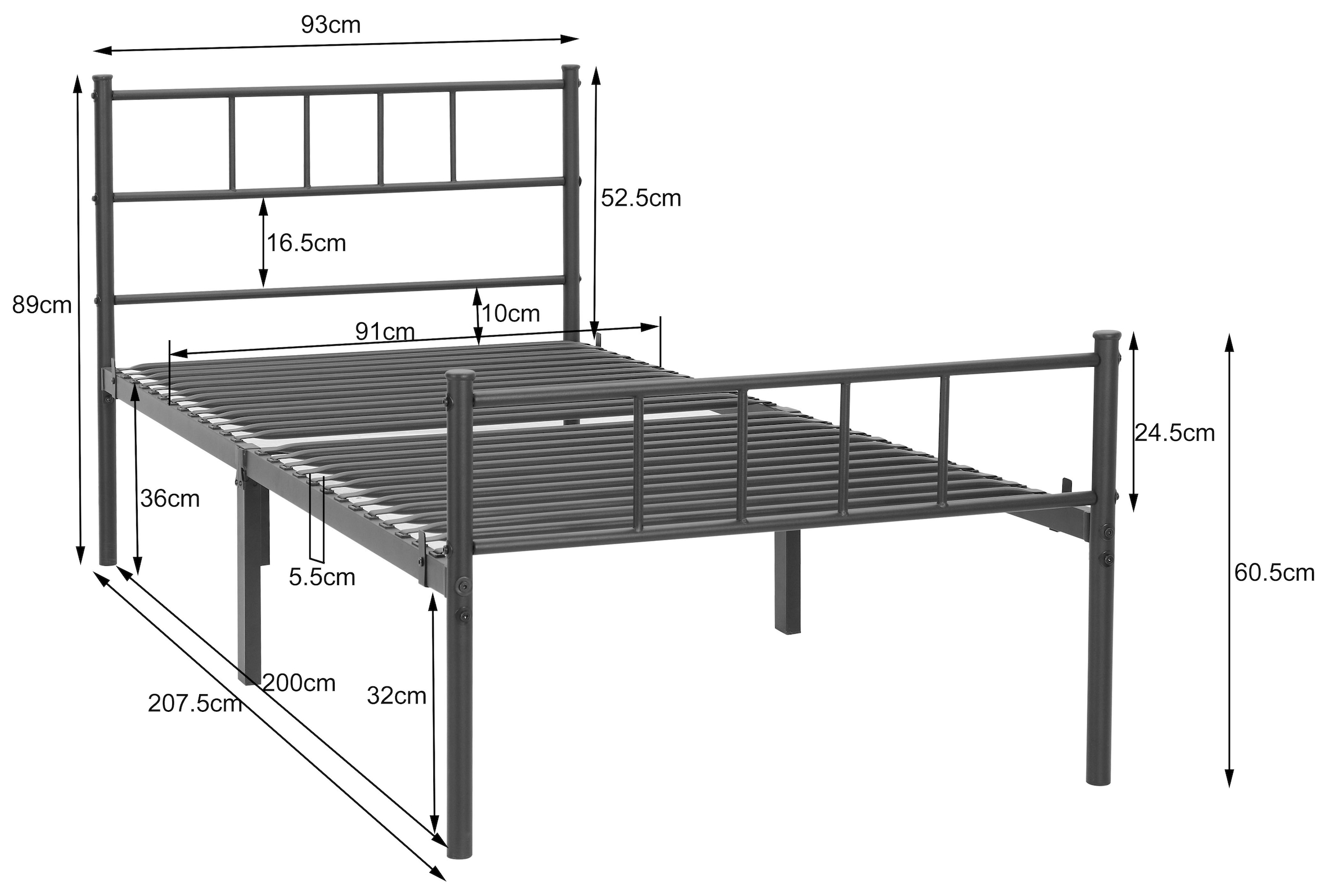 GOODproduct Metallbett »Amrum Bett Bettgestell Bettrahmen Einzelbett Doppelbett Stahlbett« 2m Länge und in 4 Breiten wählbar - 90, 140, 160, 180 cm,  Schlafzimmerbett inkl. 26 Lattenroste zum Schutz der Matratze