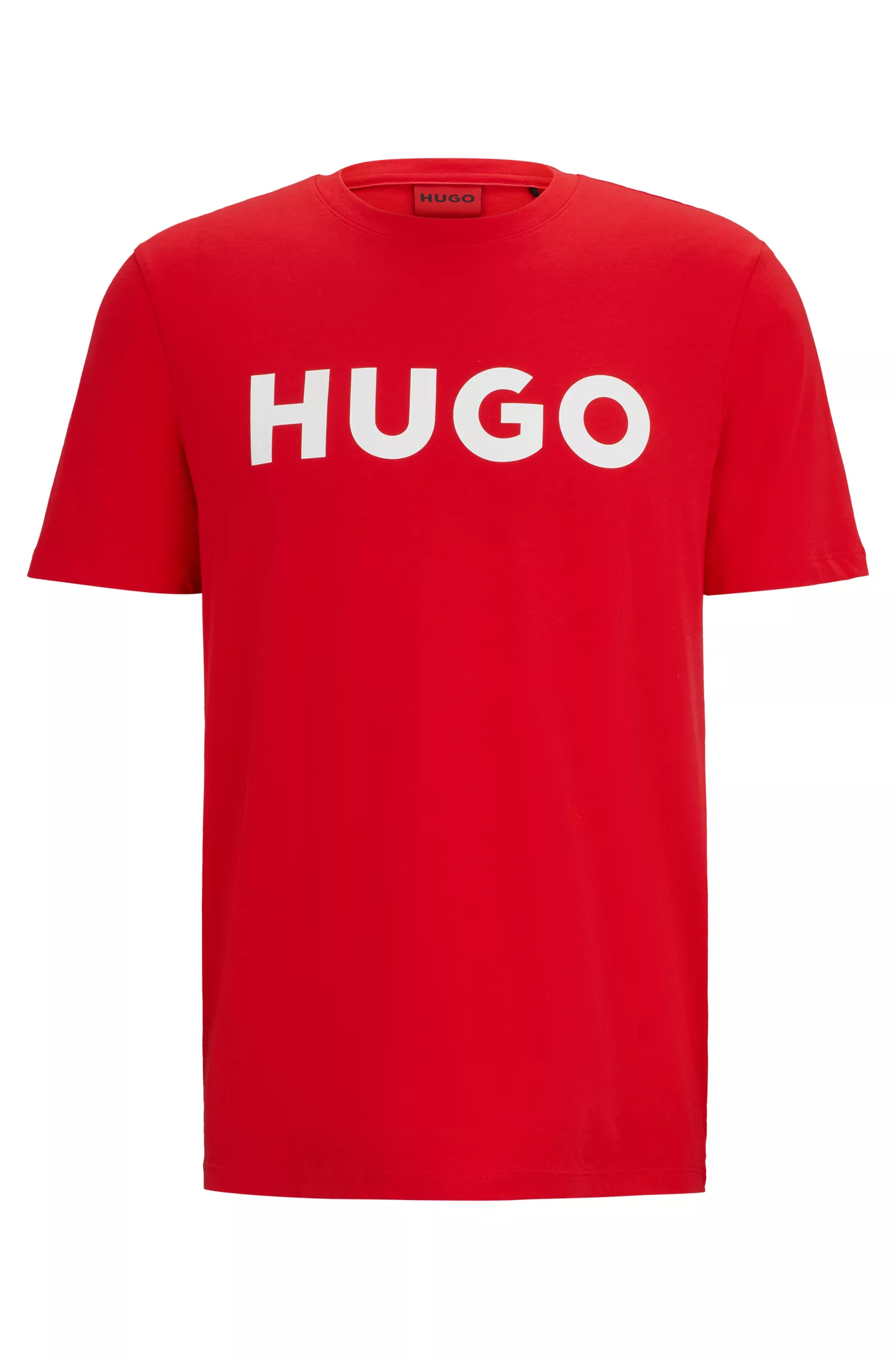 Camiseta HUGO vermelha de algodão com modelagem regular e logo contrastante.