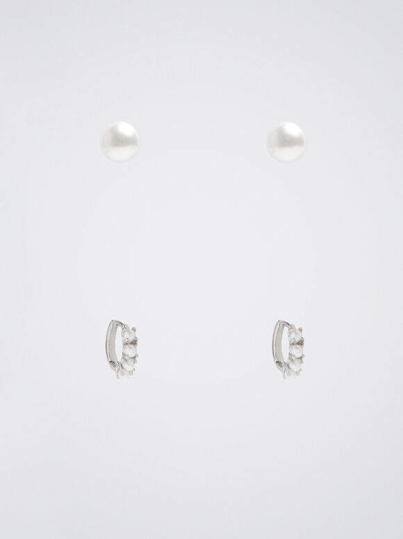 Conjunto De Aros Con Perlas - Plateado