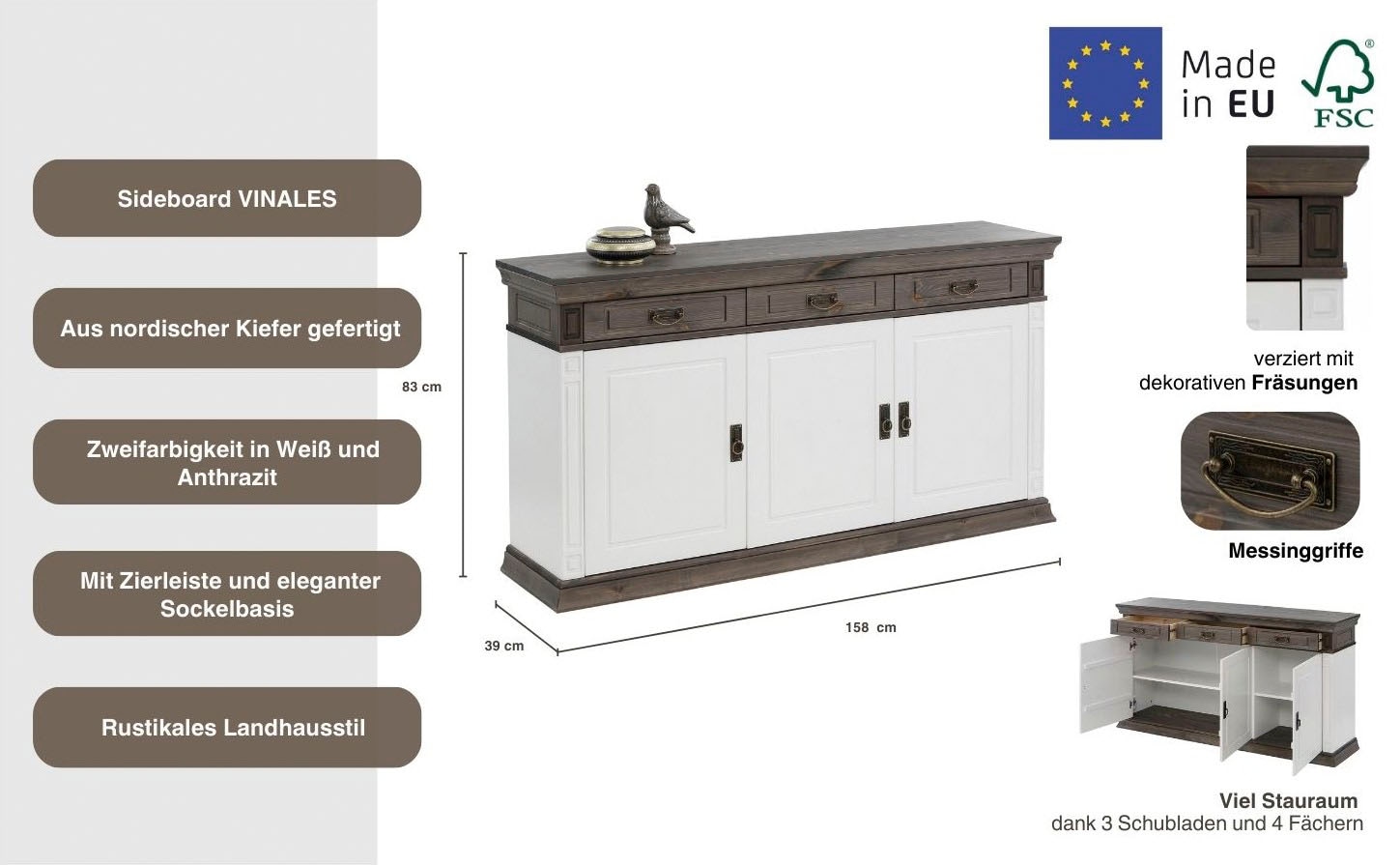 Home affaire Sideboard »Vinales« Kommode, Breite 158 cm