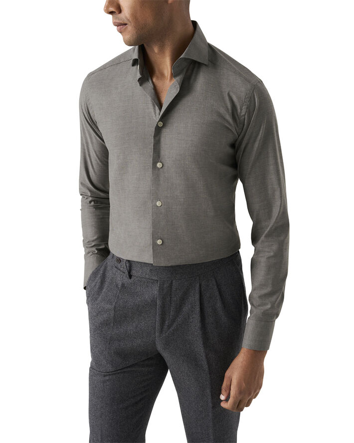 ETON HERRINGBONE WRINKLE FREE FLANNEL SH Grå