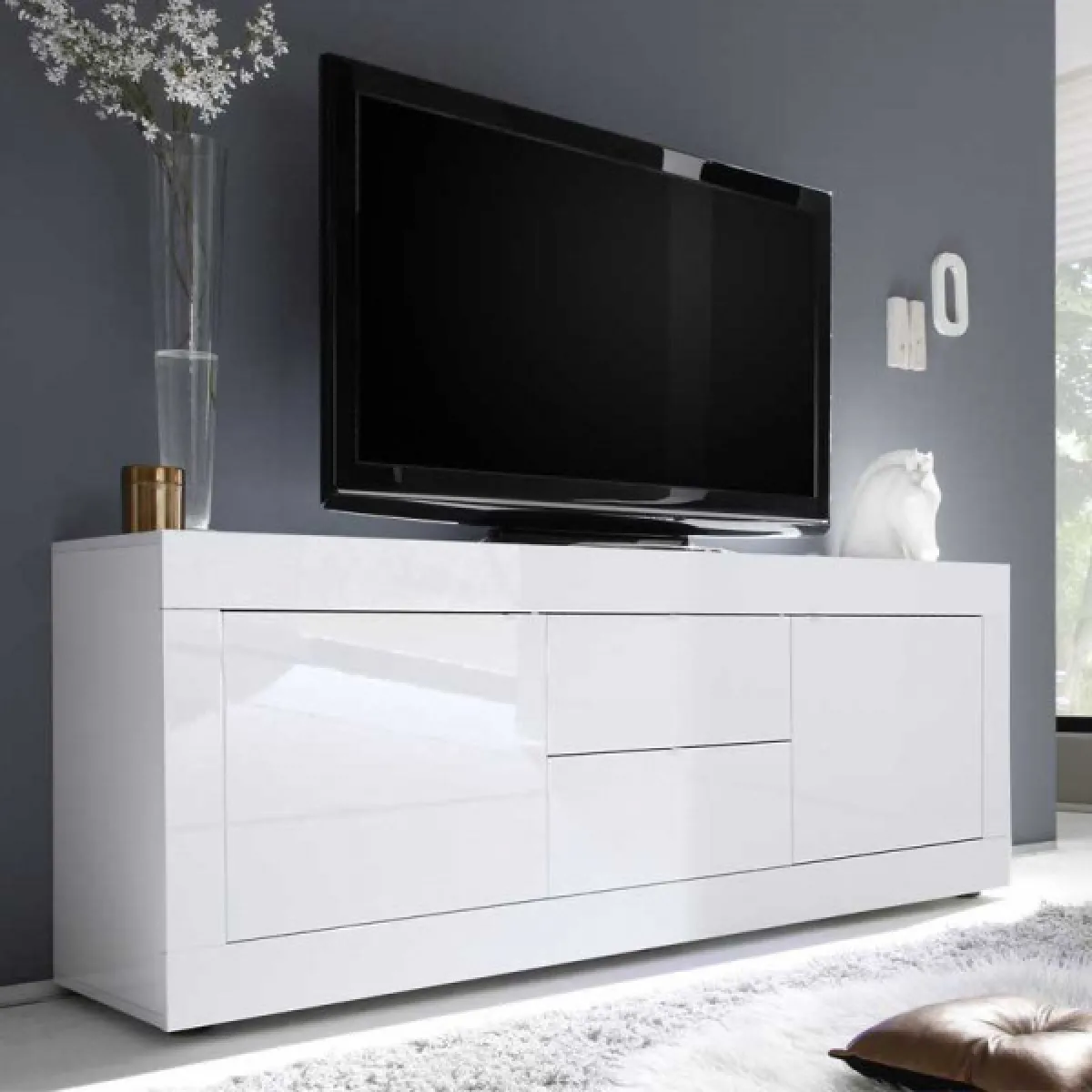 Dansmamaison Meuble TV Milan - Blanc laqué