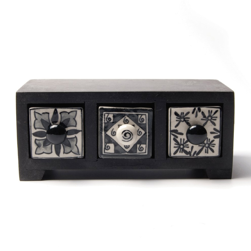 Schubladentruhe mit 3 Schubladen, schwarz/weiß, L 10 cm, B 21 cm, H 9 cm von fischer's lagerhaus