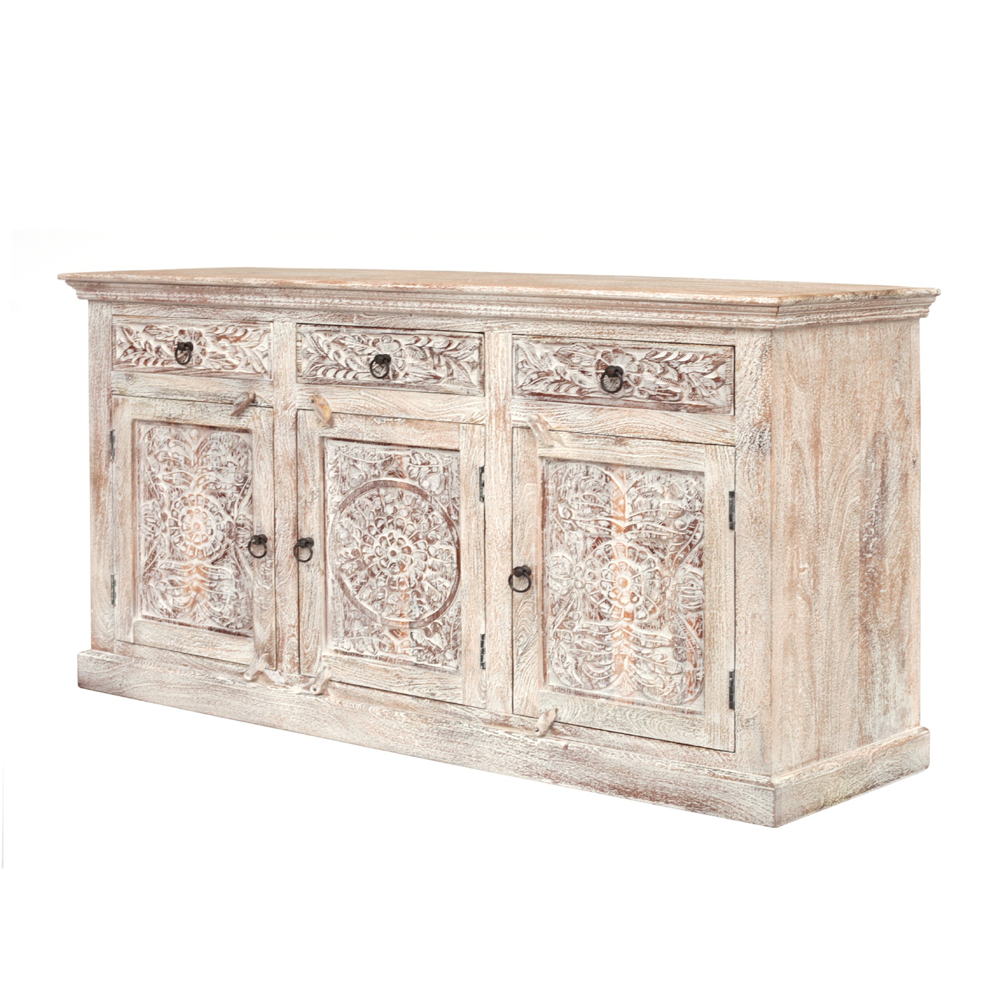Sideboard 'Germois', weiß gekälkt, B 150 cm, H 90 cm, T 45 cm von fischer's lagerhaus