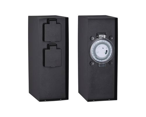 Dubbele tuinstopcontact, antraciet, met timer, H 230 mm