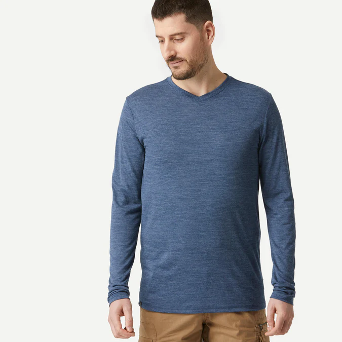 Decathlon Forclaz - Camisa de manga comprida Forclaz Travel masculina em lã merino 500