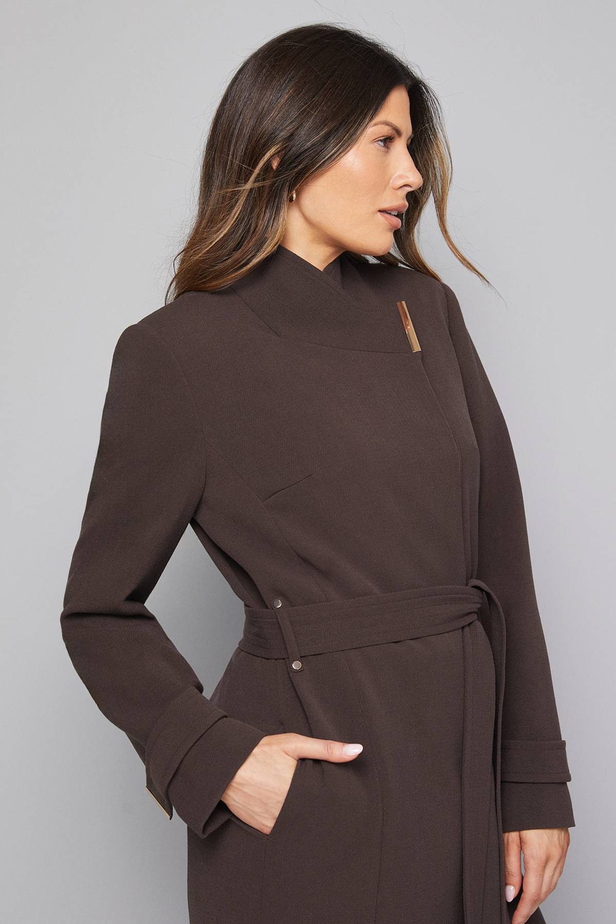 Wallis Manteau Ceinturé à Double Crêpe Portefeuille