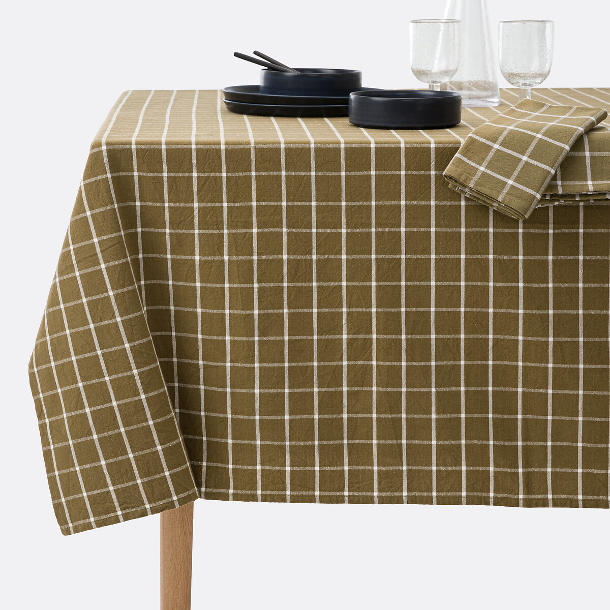 LA REDOUTE INTERIEURS<br>Toalha de mesa xadrez de algodão tingido e tecido, Hortense