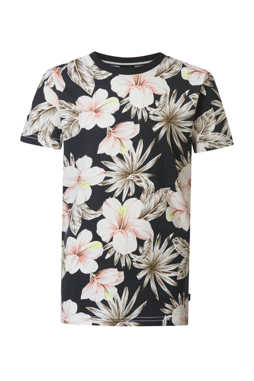 Petrol Industries T-shirt met all over print donkergrijs/oranje/wit