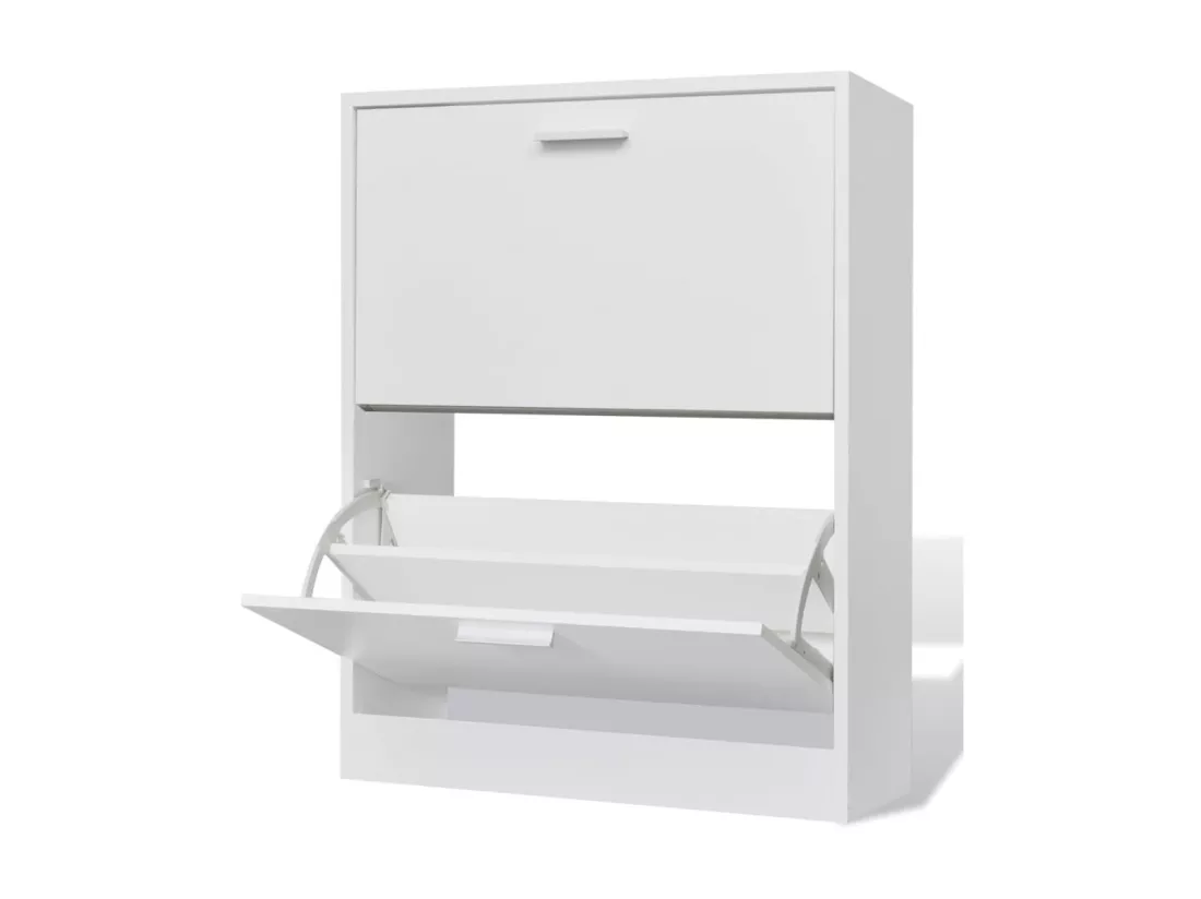 Meuble à chaussures en bois avec 2 compartiments Blanc