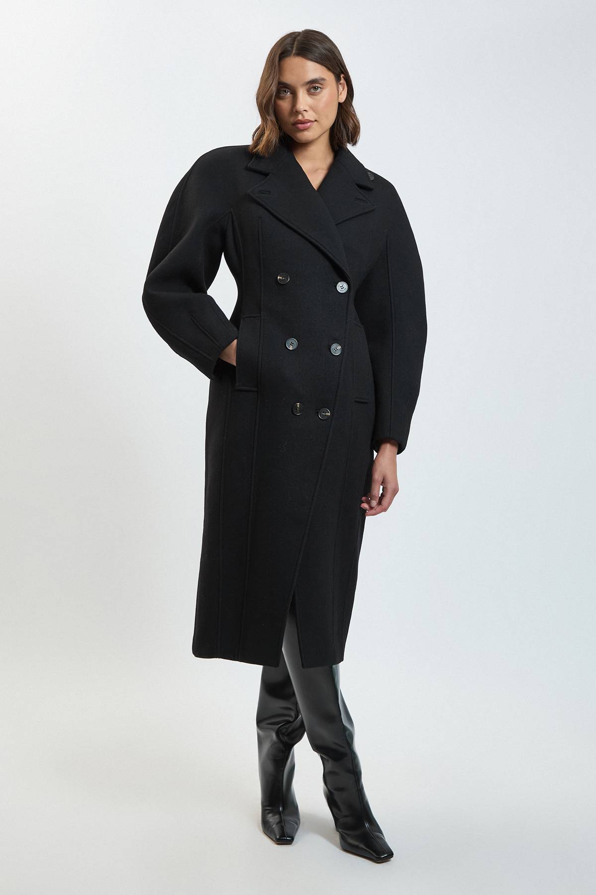 KarenMillen Manteau Mi-long Ajusté En Laine À Manches Arrondies