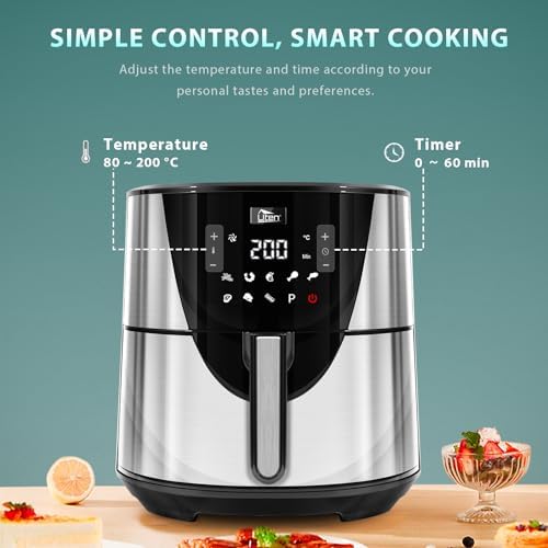Friteuse Sans Huile, Uten Friteuse à Air 1800W, 6.5L Air Fryer  2 à 8 personnes, Panneau Tactile LED avec 8 Programmes, Paniers Antiadhésifs, Sans BPA/PFOA : Cuisine et Maison