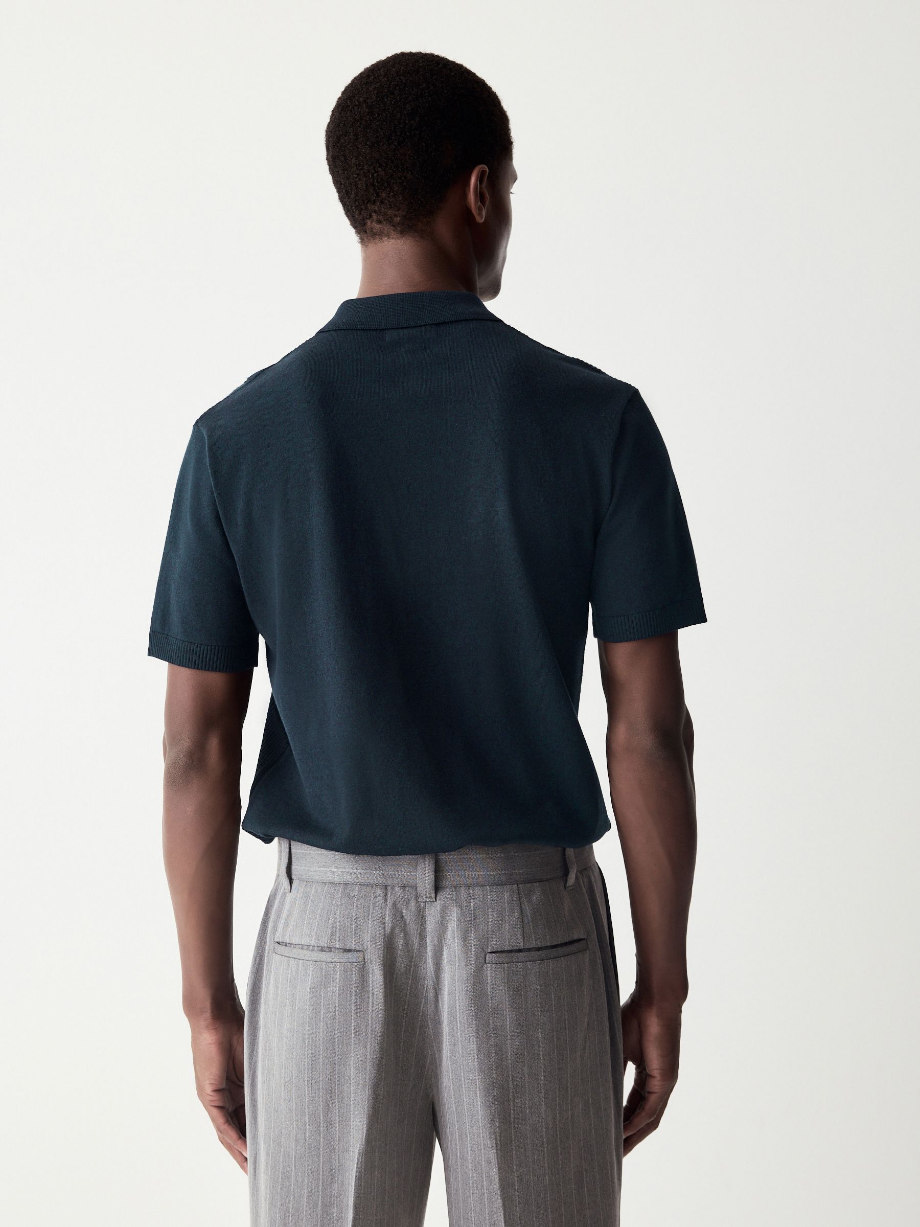 Donkerblauw - Regular-fit poloshirt met textuur, hoog katoengehalte, korte mouwen en gebreid