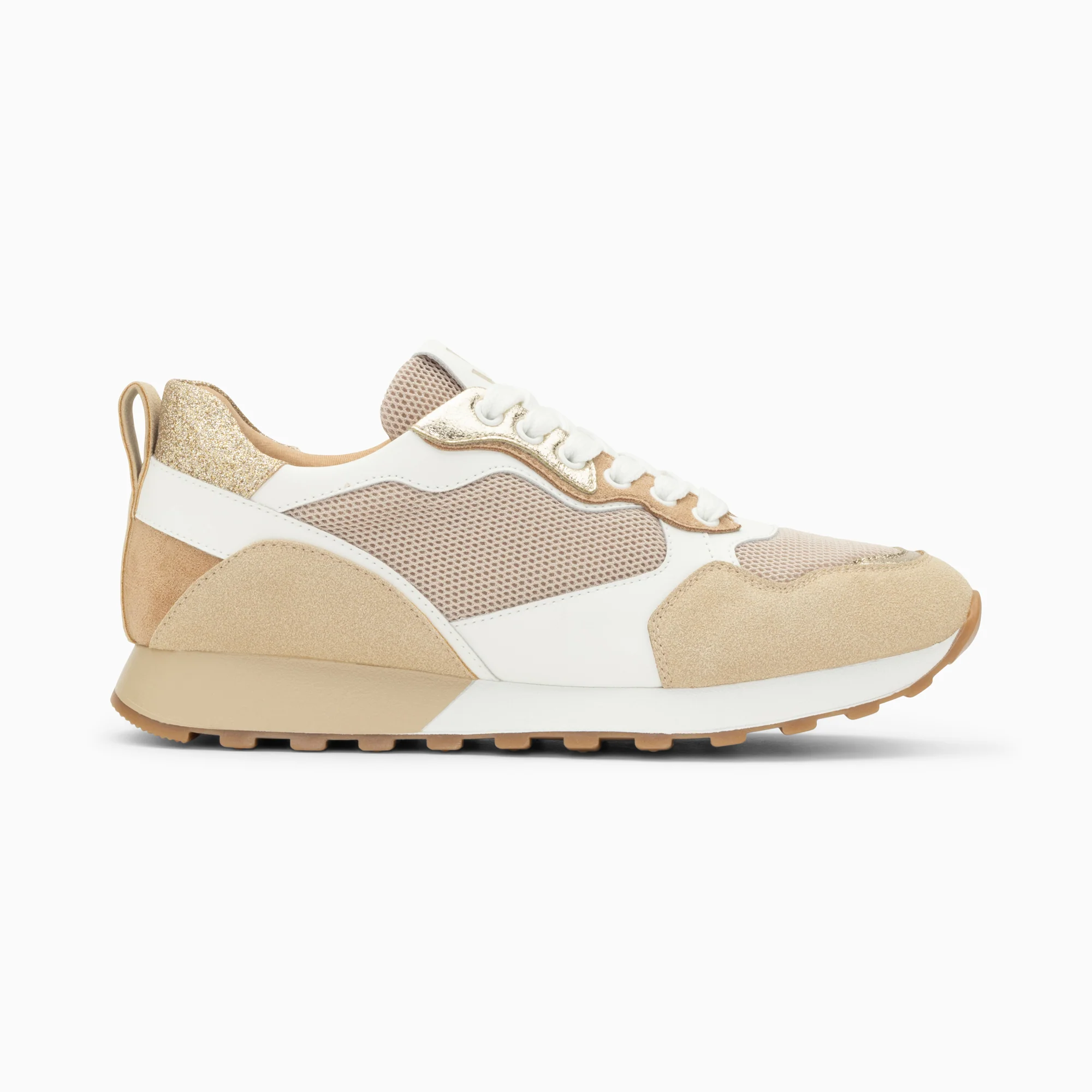 Sneakers-Baskets Margaux beige et or à semelle running