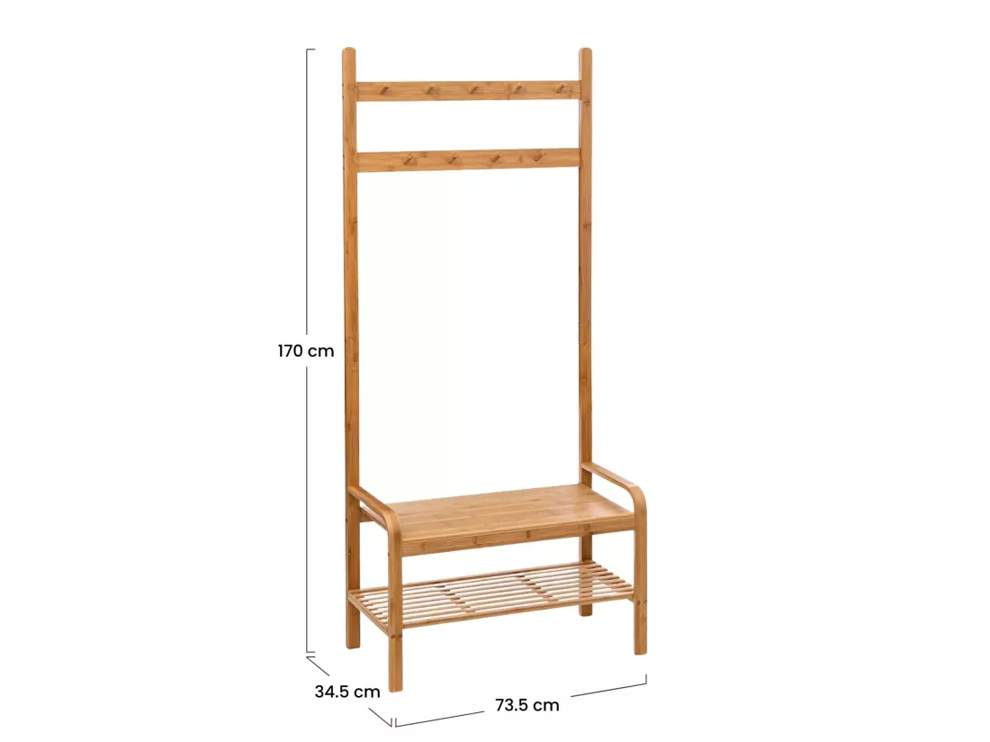 Porte-manteau, étagère à chaussures en bambou avec banc 170x73,5x34,5 cm O91