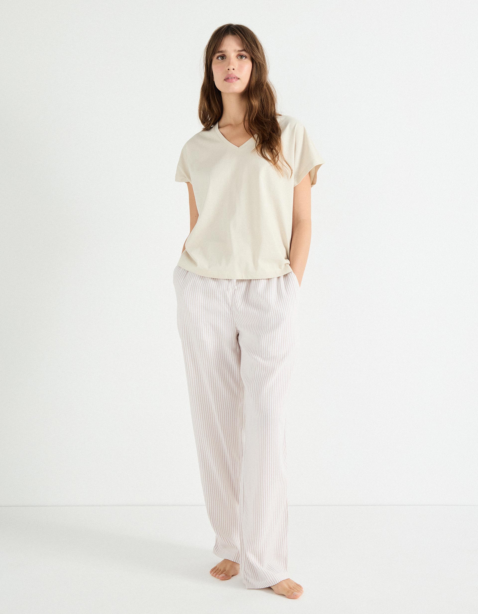 Pijama Jersey, Mulher, Bege Claro