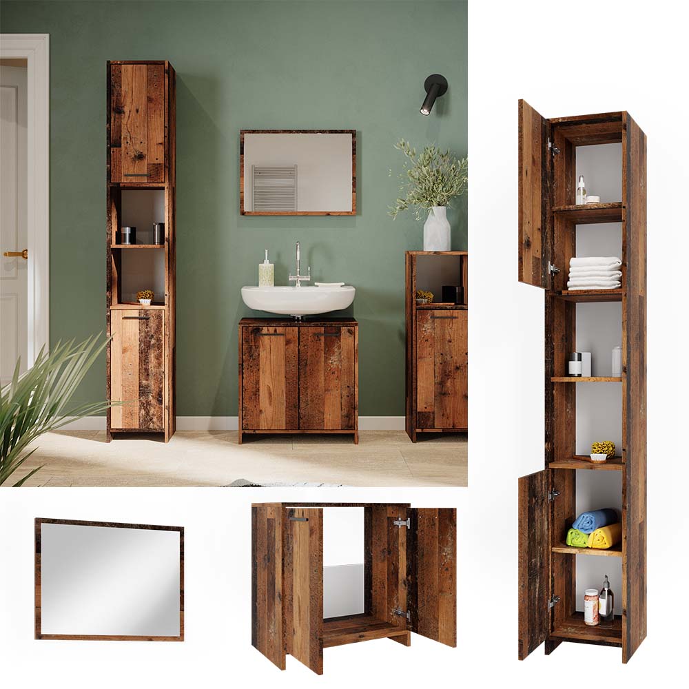 Vicco Badmöbelset Kiko Old Style modern Badezimmerschrank Badschrank Badezimmermöbel Waschtischunterschrank Badspiegel Hochschrank Schranktür Schrankfach Schrankregal