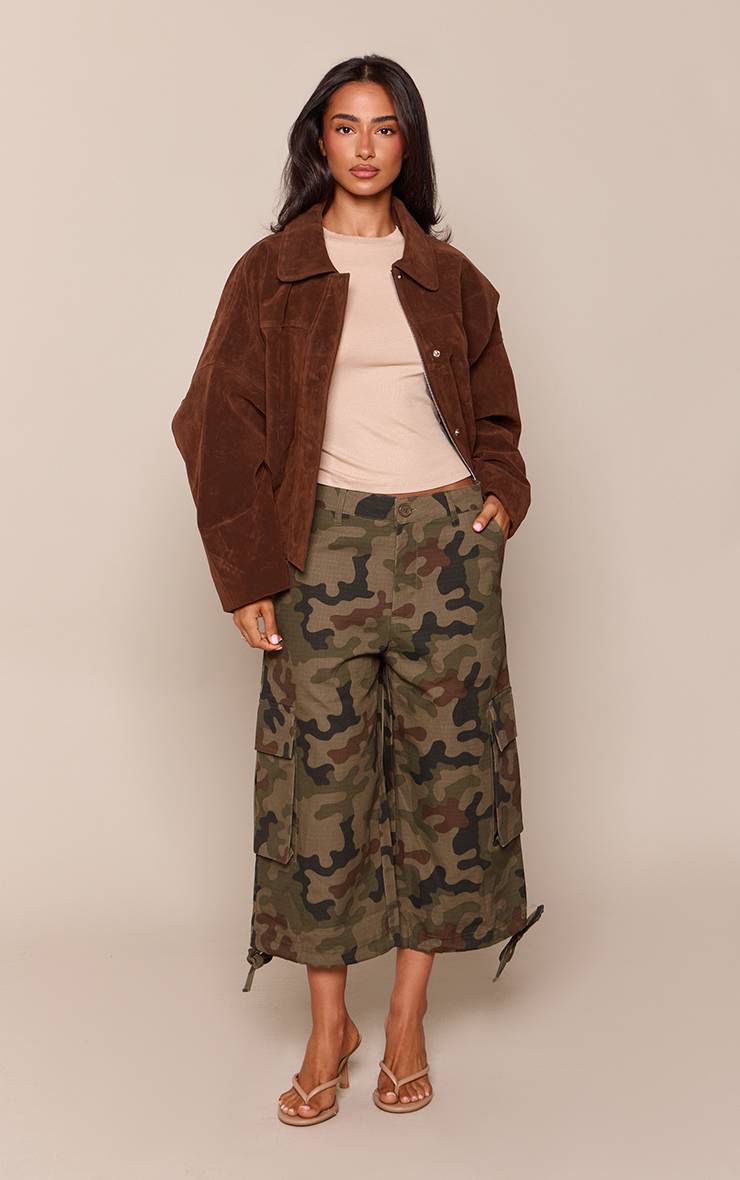 Chocolat Blouson Aviateur En Faux Suède Avec Patte De Boutonnage Dissimulée