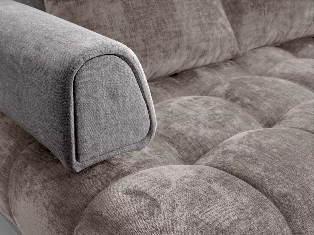 Canapé d'angle droit en tissu et velours gris NIVORIA