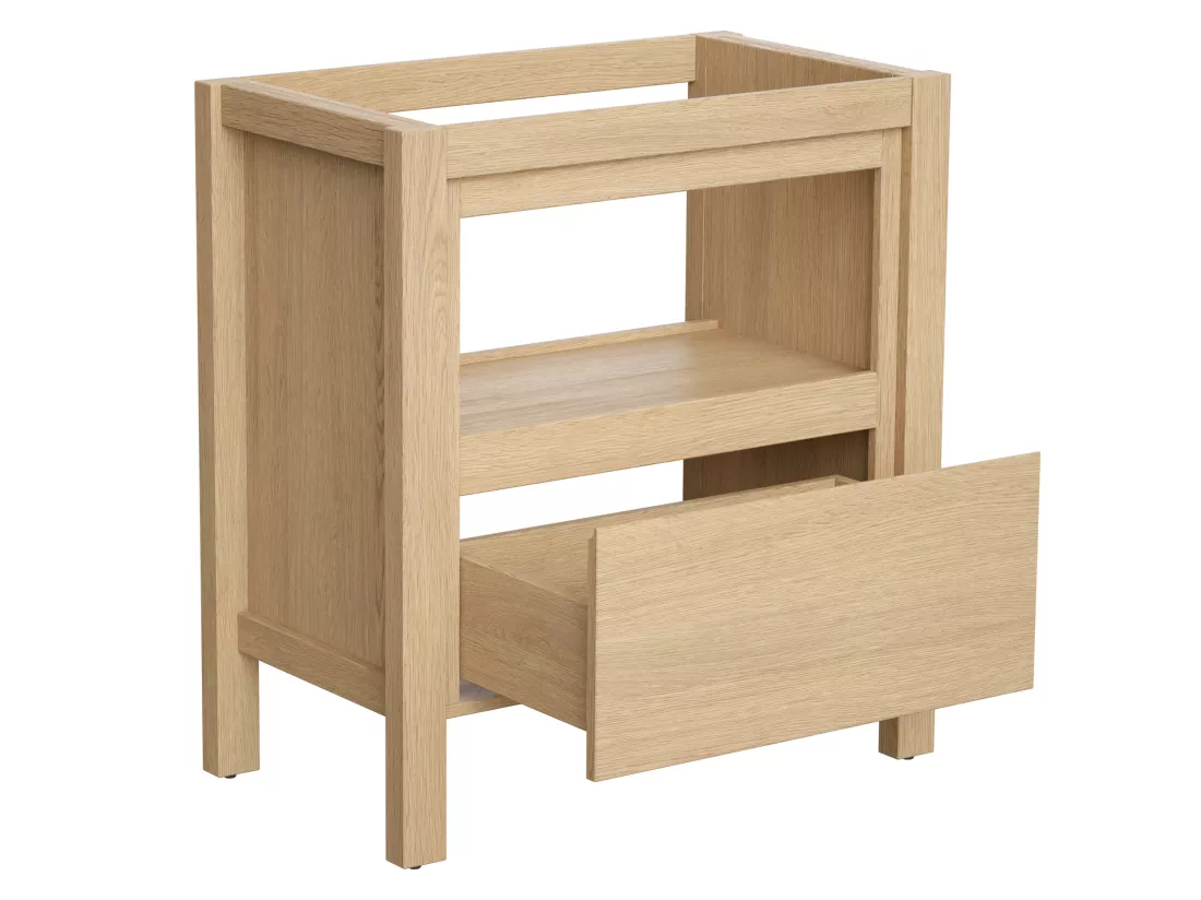 Meuble sous vasque avec niche de rangement - Placage chêne - 80 cm - COSMOTI