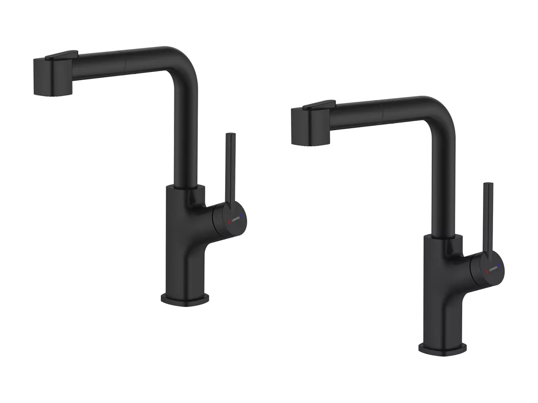 2pcs Robinet de Cuisine Noir avec Douchette Extractible Mitigeur Cuisine Rotatif à 360 ° Robinet d'Évier 2 Fonctions avec Barboteur Démotable