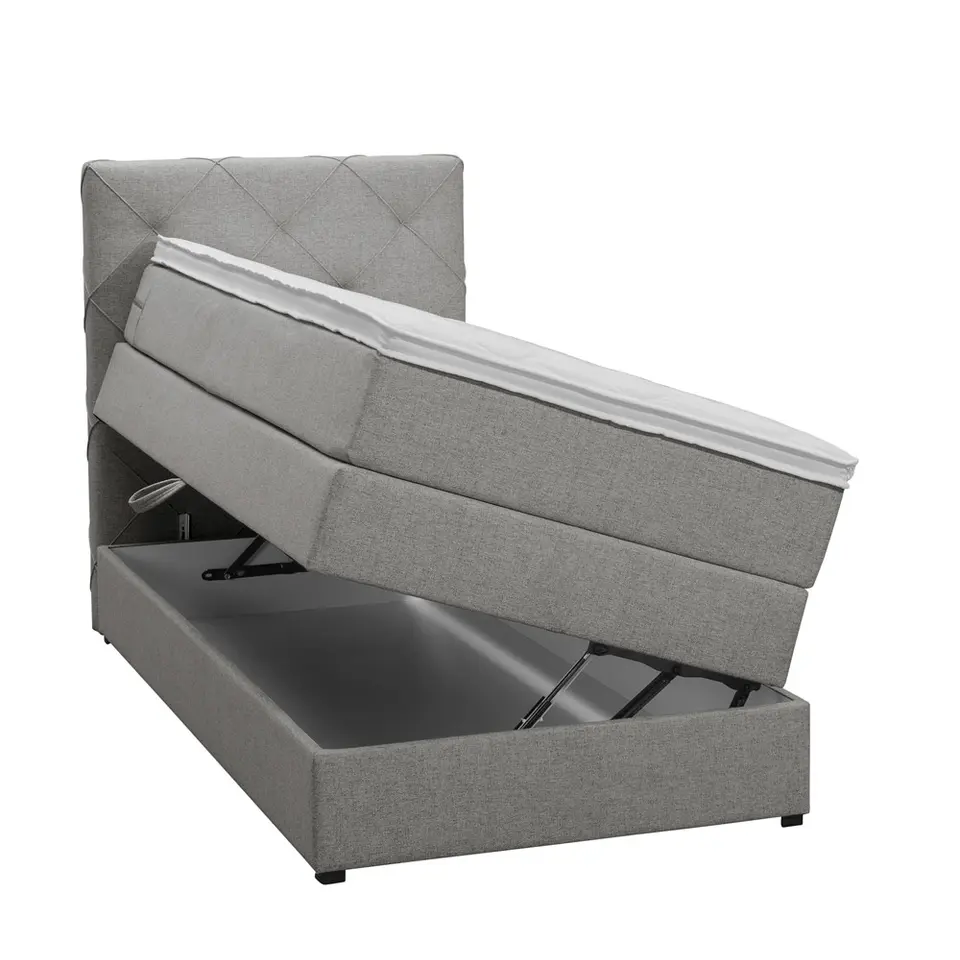 Boxspring met opbergruimte Liv geruit - lichtgrijs - 90x200 cm