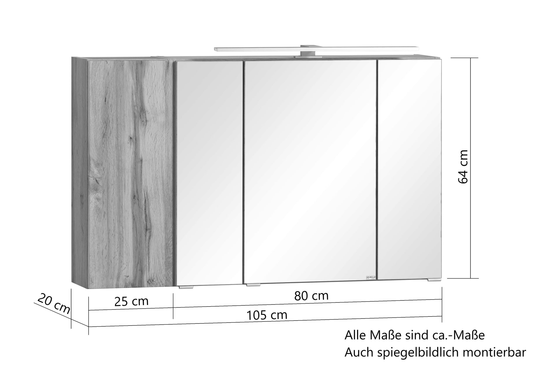 Bad-Spiegelschrank GENT braun MDF-Tür links