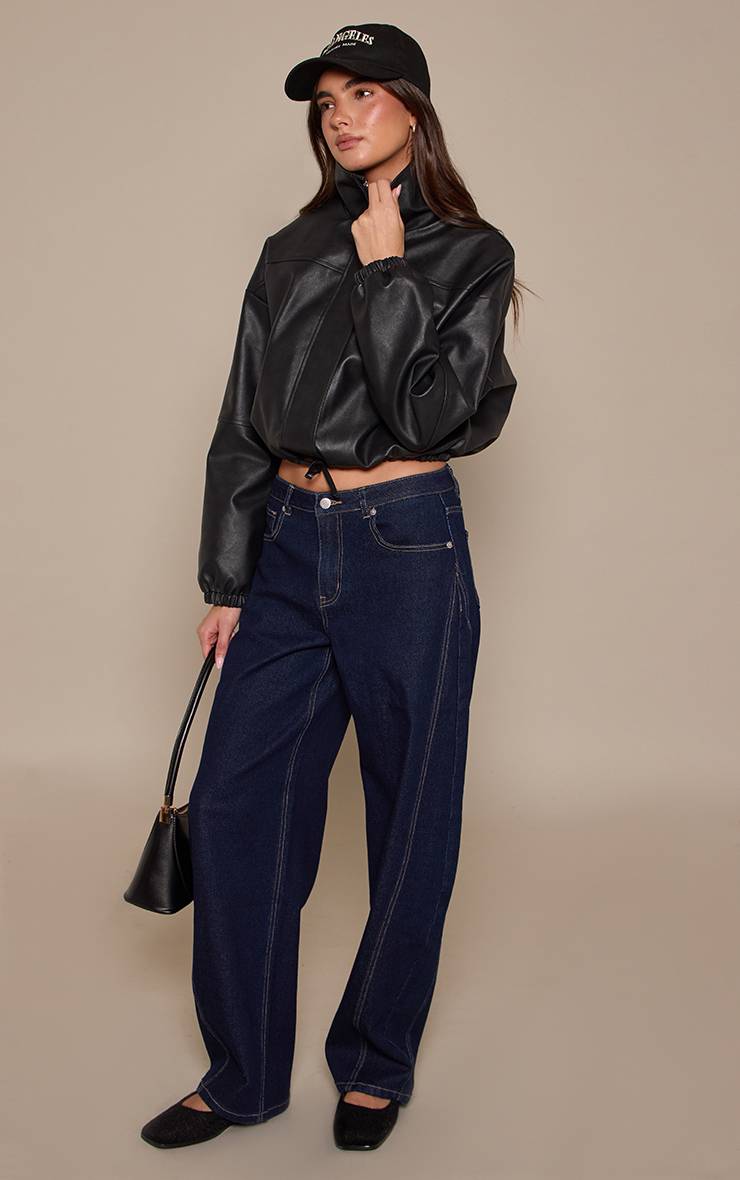 Bleu Indigo Jean Barrel Taille Mi-haute Stretch