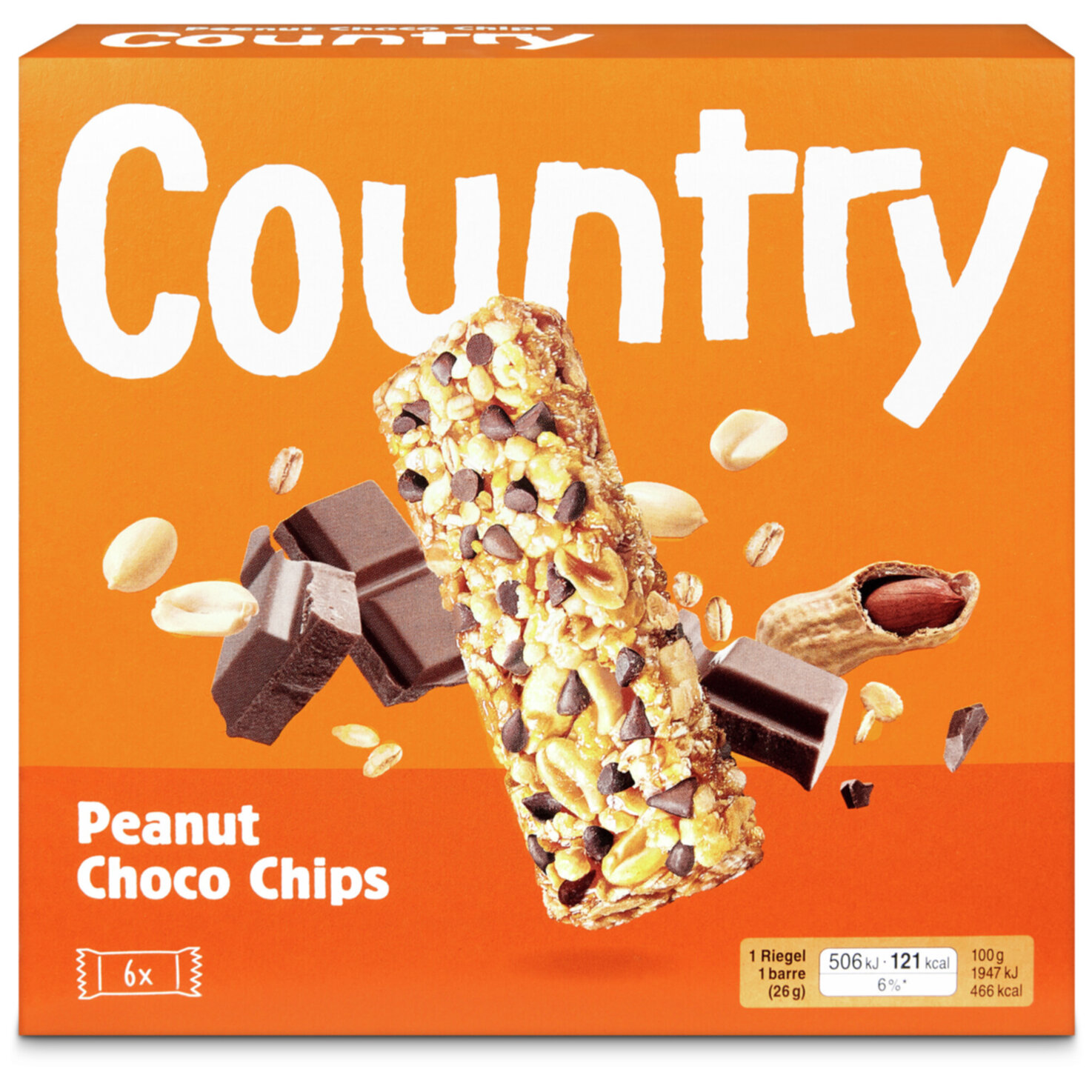 Country Riegel Peanut Choco Chips 6x26g