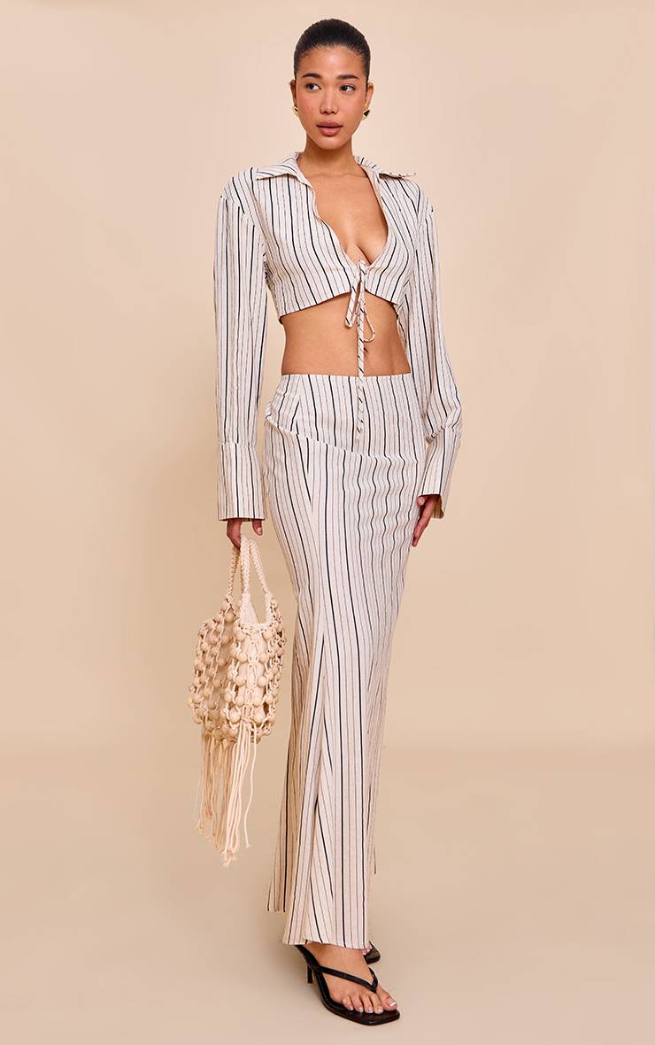 Sand Stripe Ensemble Chemise Courte À Nouer Devant En Mélange De Lin