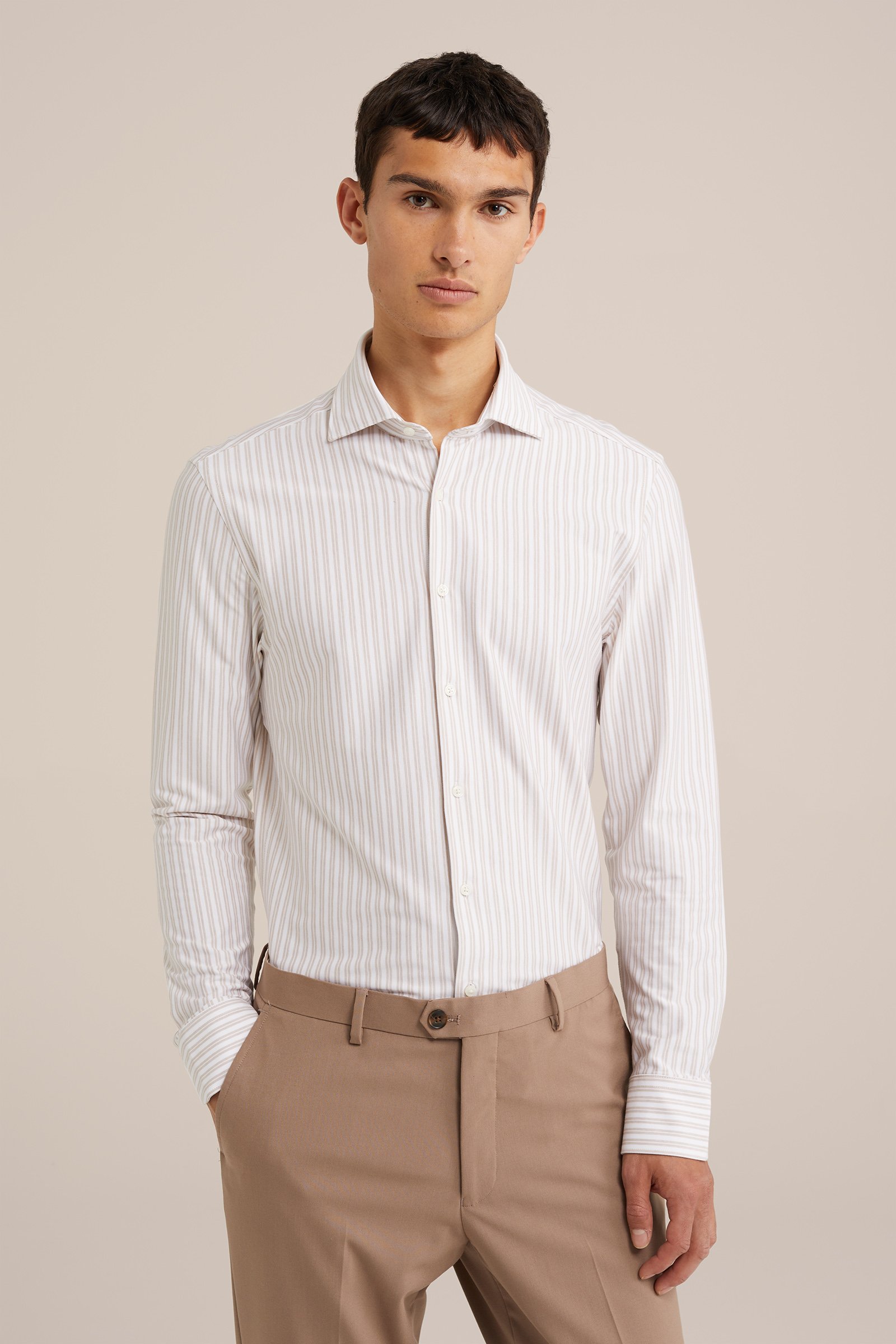 tall fit premium easy-care jersey overhemd WE Fashion Beige