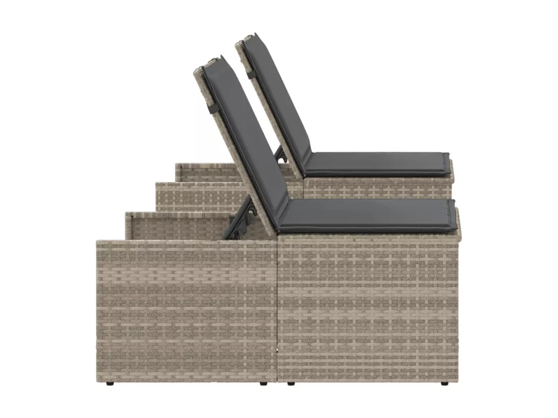Chaises longues lot de 2 avec table gris clair résine tressée