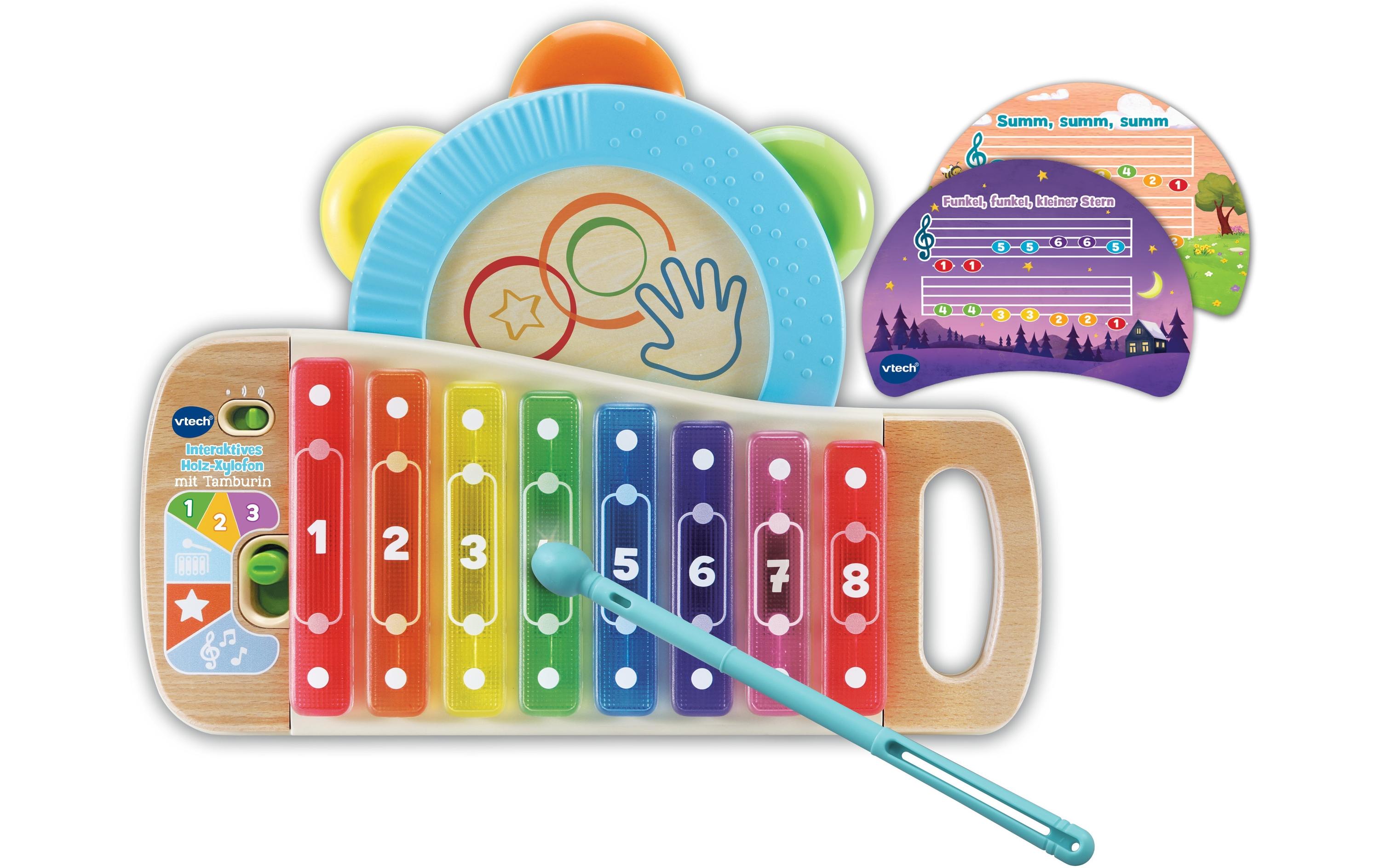 Musikspielzeug Interaktives Holz-Xylofon mit Tamburin -DE-Kinderinstrumente