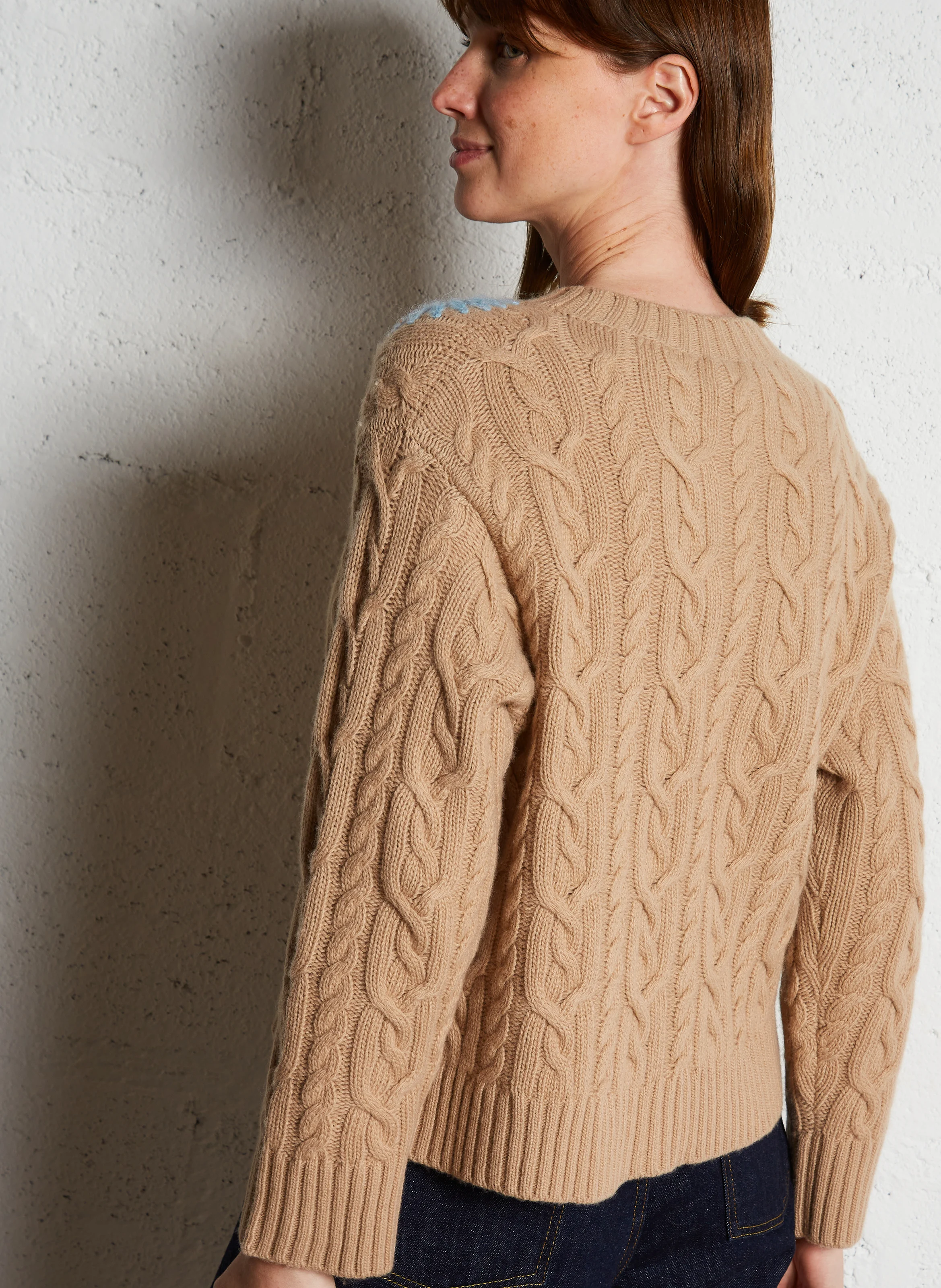 SASIA - Pull col rond droit en laine mélangée | Beige