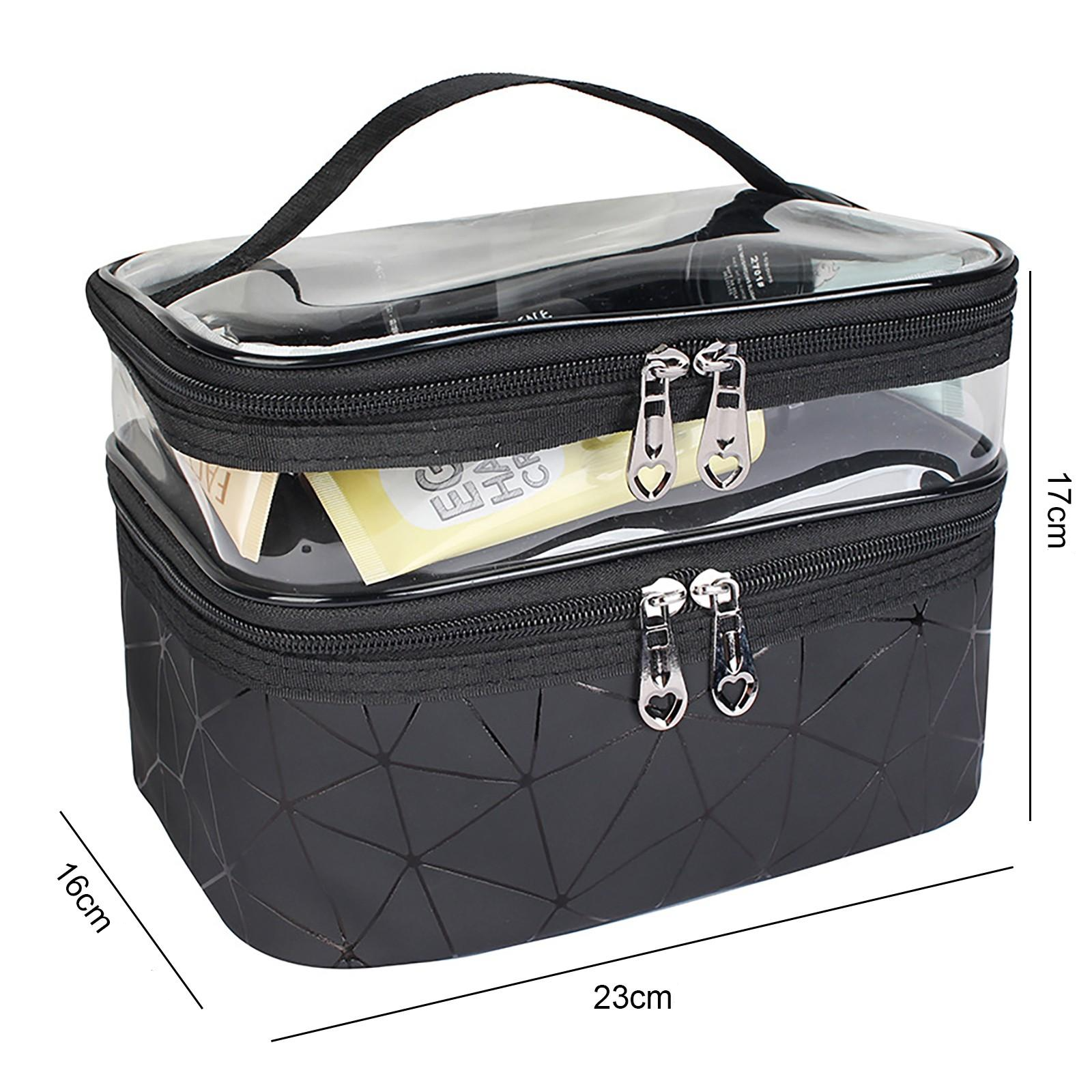 (16x23x17cm) Kosmetik Make Up Tasche Necessaire Organizer Bag mit Transparentem Fach - Schwarz / Transparent