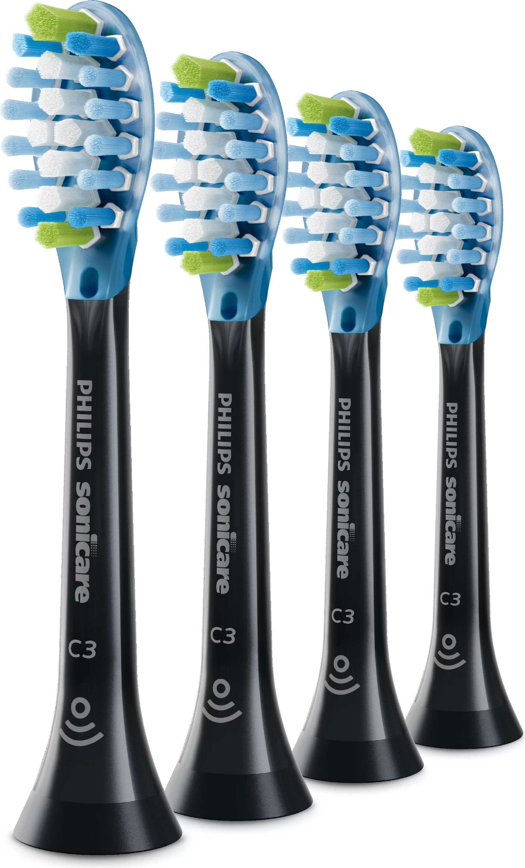 (4er Set) C3 Premium Plaque Defence Ersatz Zahnbürstenkopf für Philips Sonicare Elektrische Zahnbürsten (HX9044/33) - Schwarz