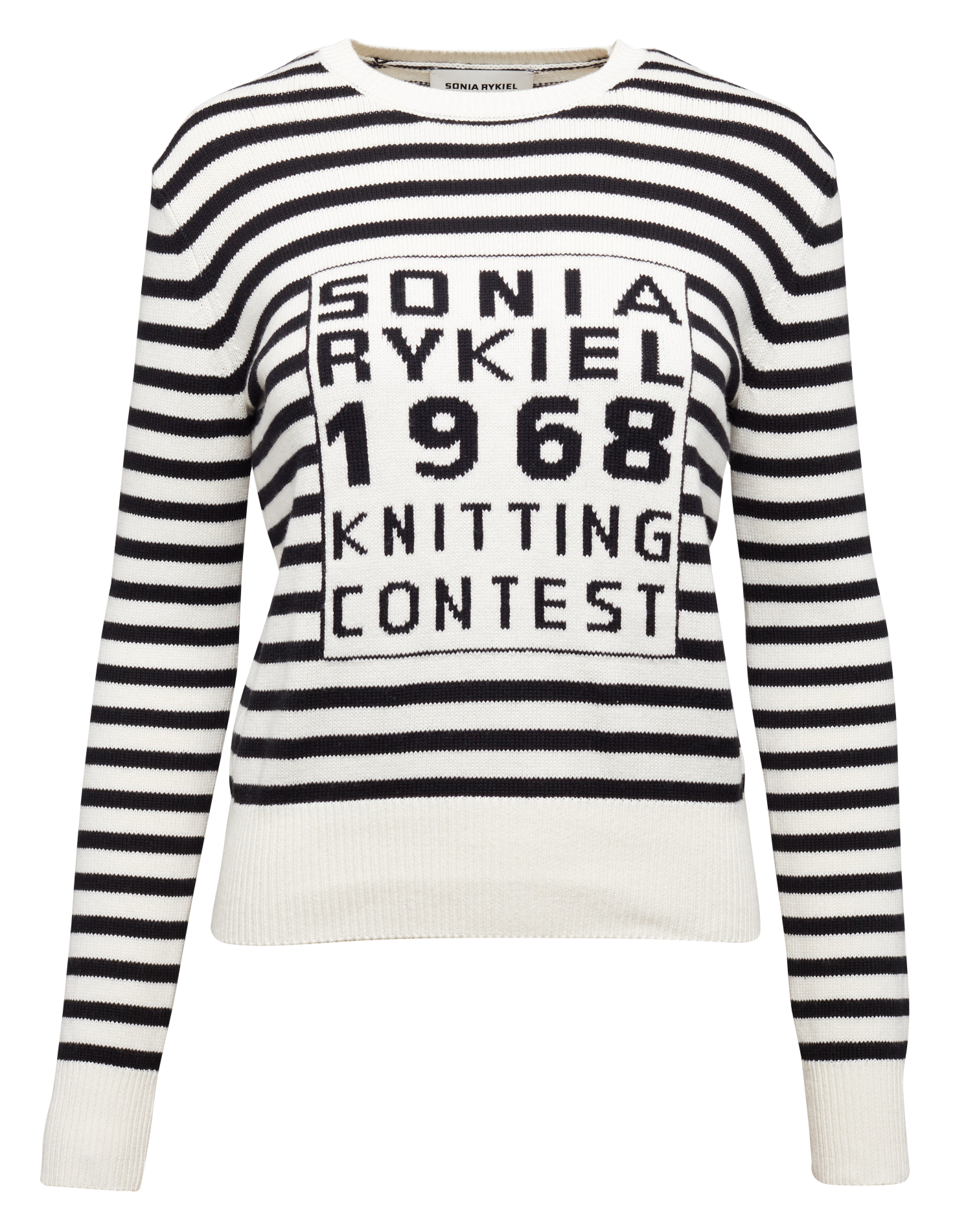 Pull col rond rayé en coton et cachemire | Noir